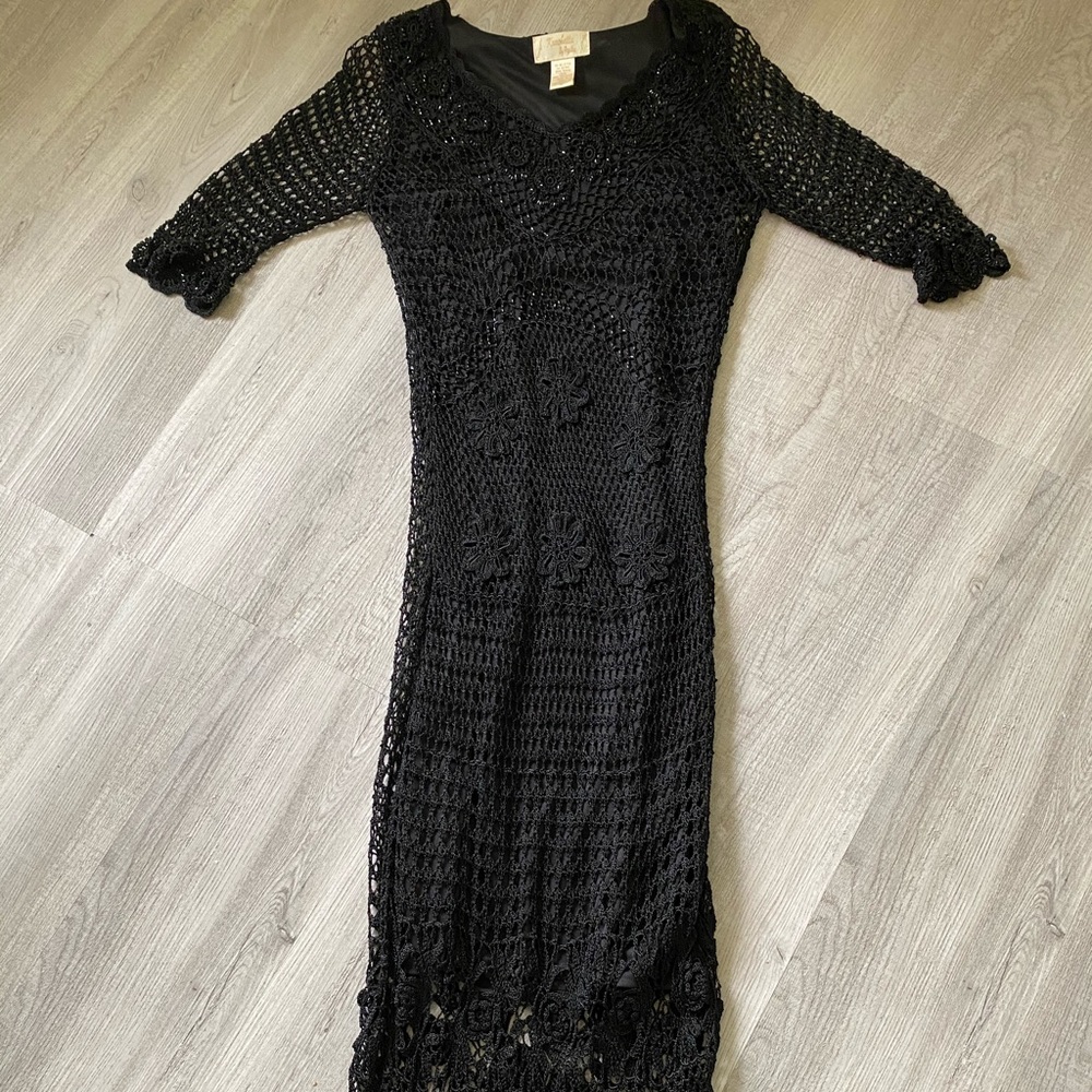 Black Macrame Sequenced Dress - image 1